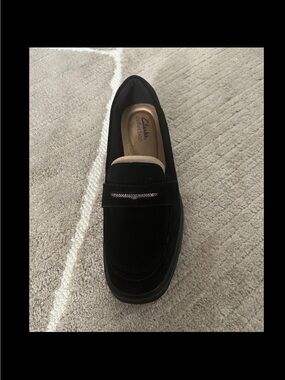 Clarks Black Suede Slip-On Penny Loafer